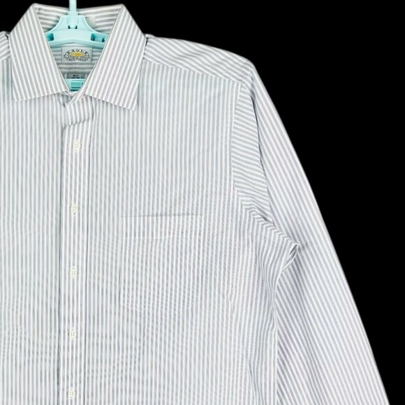 Eagle Men's Striped Button-Down White/Blue Shirt Size 16.5 34/35 French Cuff - Picture 5 of 9